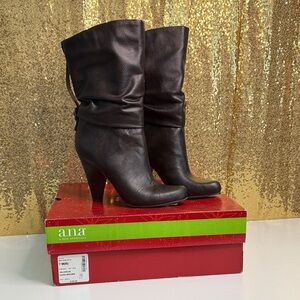 a.n.a Valencia Dark Brown Faux Leather Mid-Calf Heeled Boots